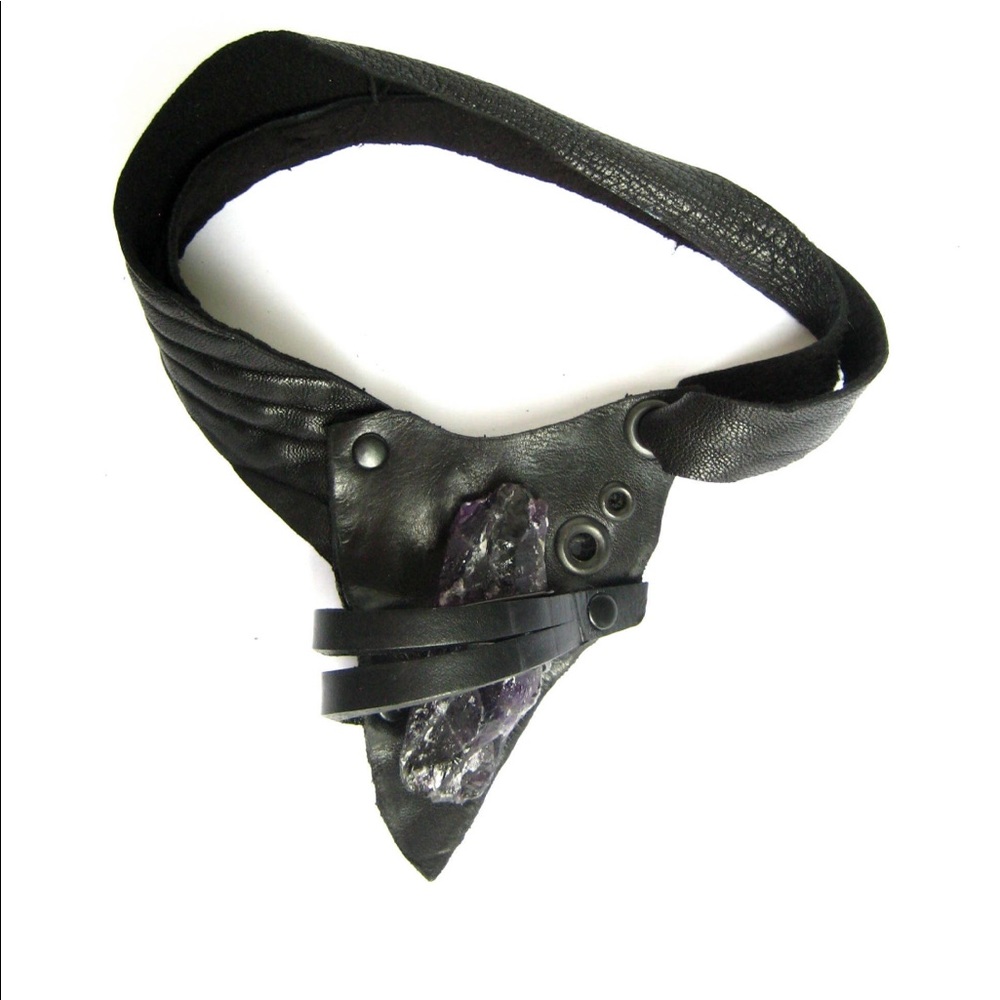 Raw amethyst crystal leather choker